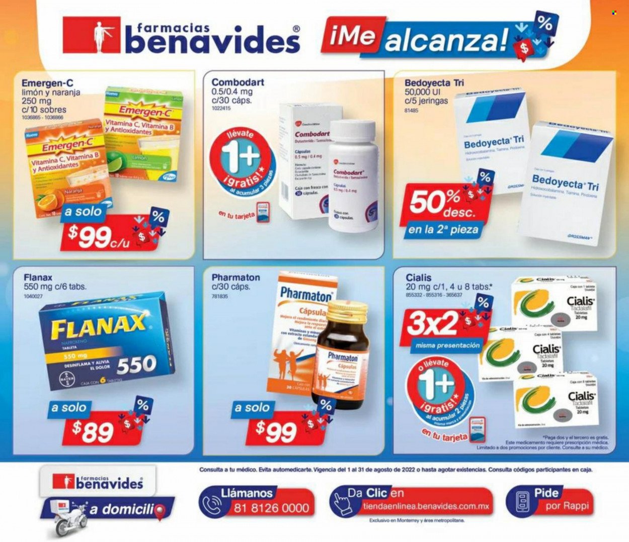 Oferta vigente Farmacias Benavides - 1.8.2022 - 31.8.2022. Página 1.