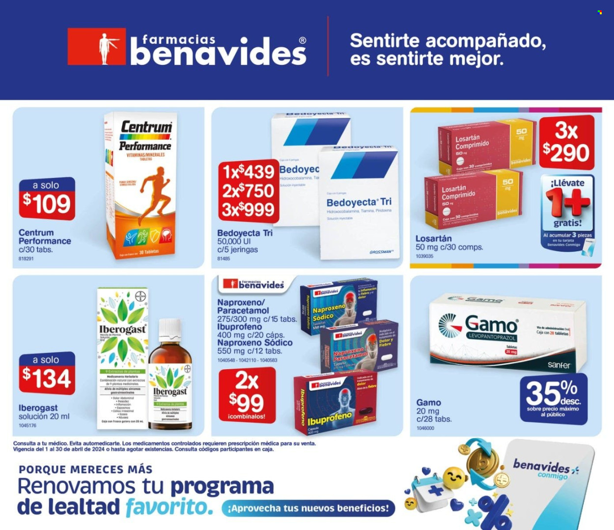 thumbnail - Folleto actual Farmacias Benavides - 1.4.2024 - 30.4.2024 - Ventas - Paracetamol, Ibuprofeno. Página 1.