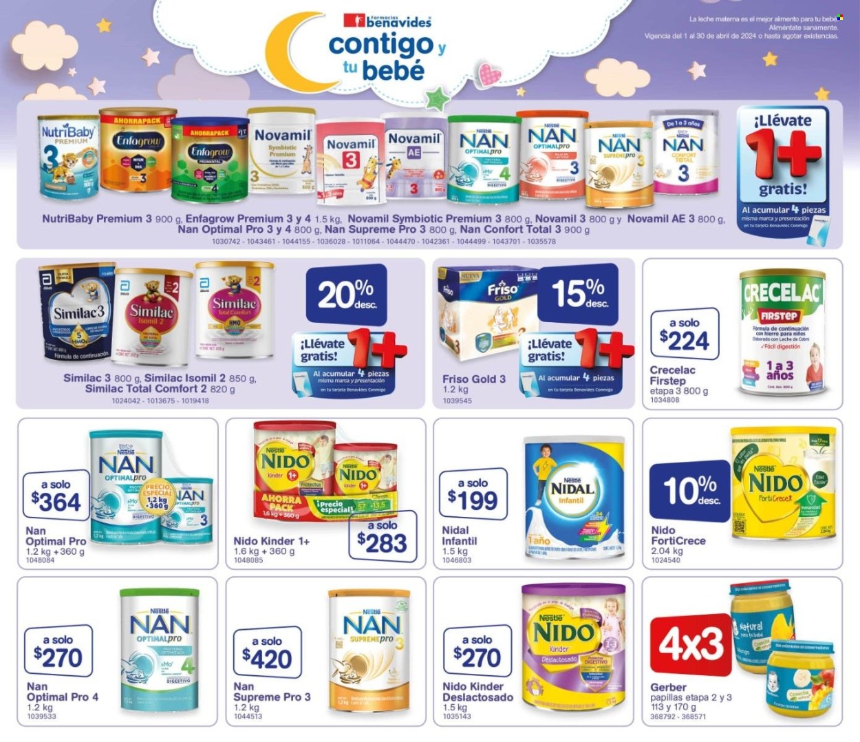 thumbnail - Folleto actual Farmacias Benavides - 1.4.2024 - 30.4.2024 - Ventas - Nestlé, Gerber, leche infantil, papillas, Leche NIDO, Nestlé NAN. Página 16.