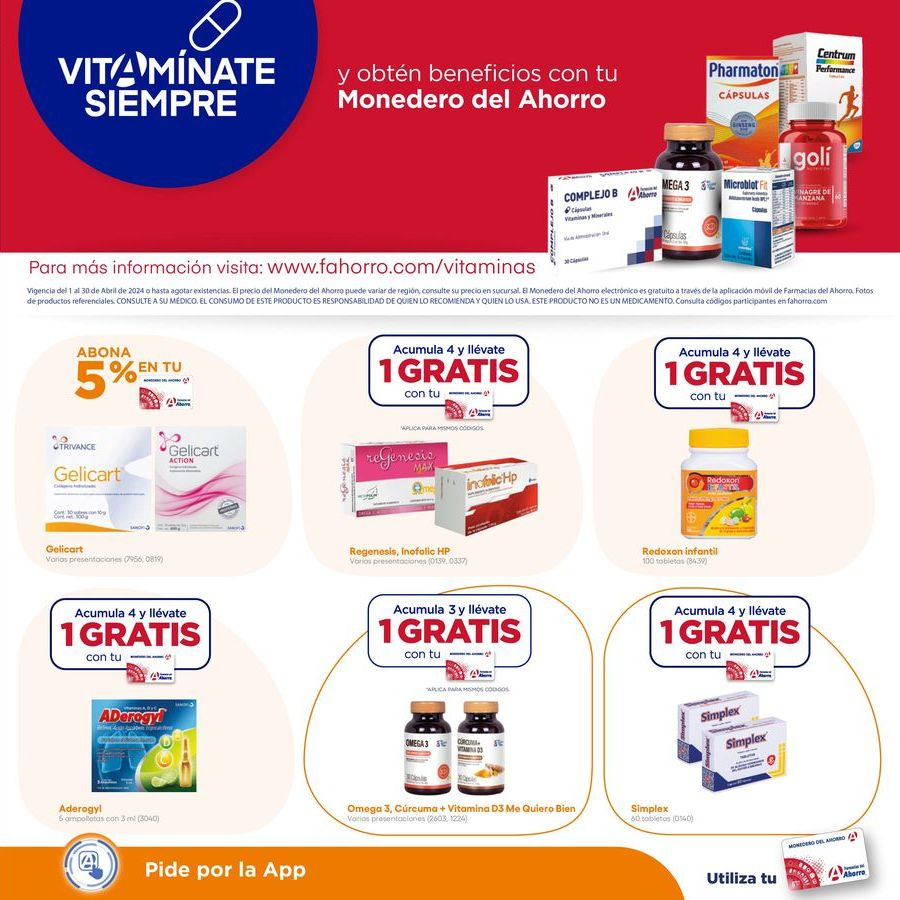 thumbnail - Folleto actual Farmacias del Ahorro - 1.4.2024 - 30.4.2024 - Ventas - Pharmaton, omega-3, Gelicart, Redoxon, Vitamina D, suplemento alimenticio. Página 5.