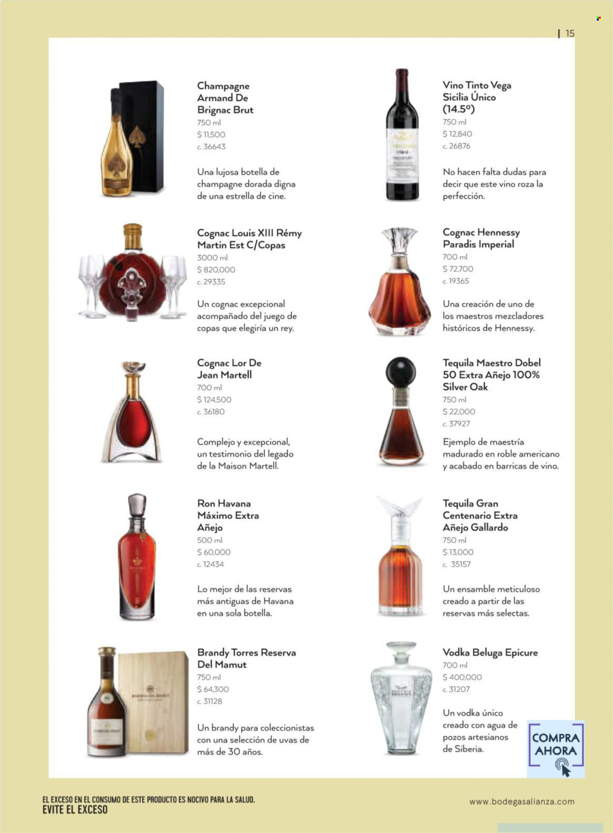 thumbnail - Folleto actual Bodegas Alianza - 1.4.2024 - 30.6.2024 - Ventas - bebida alcohólica, brut, champán, ron, brandy, cognac, tequila, vodka. Página 17.