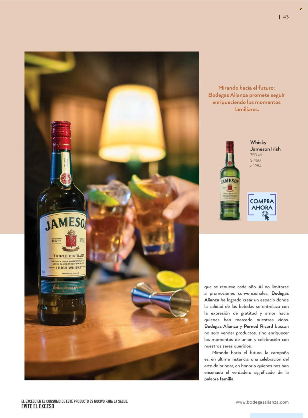 thumbnail - Folleto actual Bodegas Alianza - 1.4.2024 - 30.6.2024 - Ventas - bebida alcohólica, Jameson, whisky. Página 45.