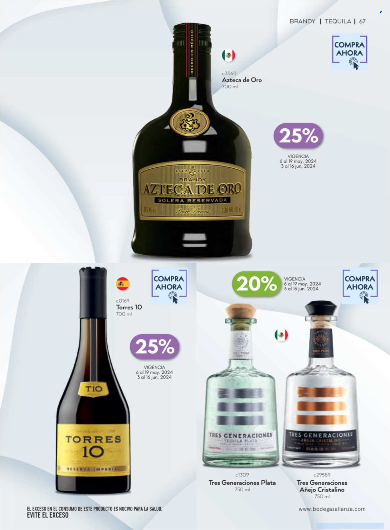 thumbnail - Folleto actual Bodegas Alianza - 1.4.2024 - 30.6.2024 - Ventas - bebida alcohólica, brandy, tequila. Página 69.