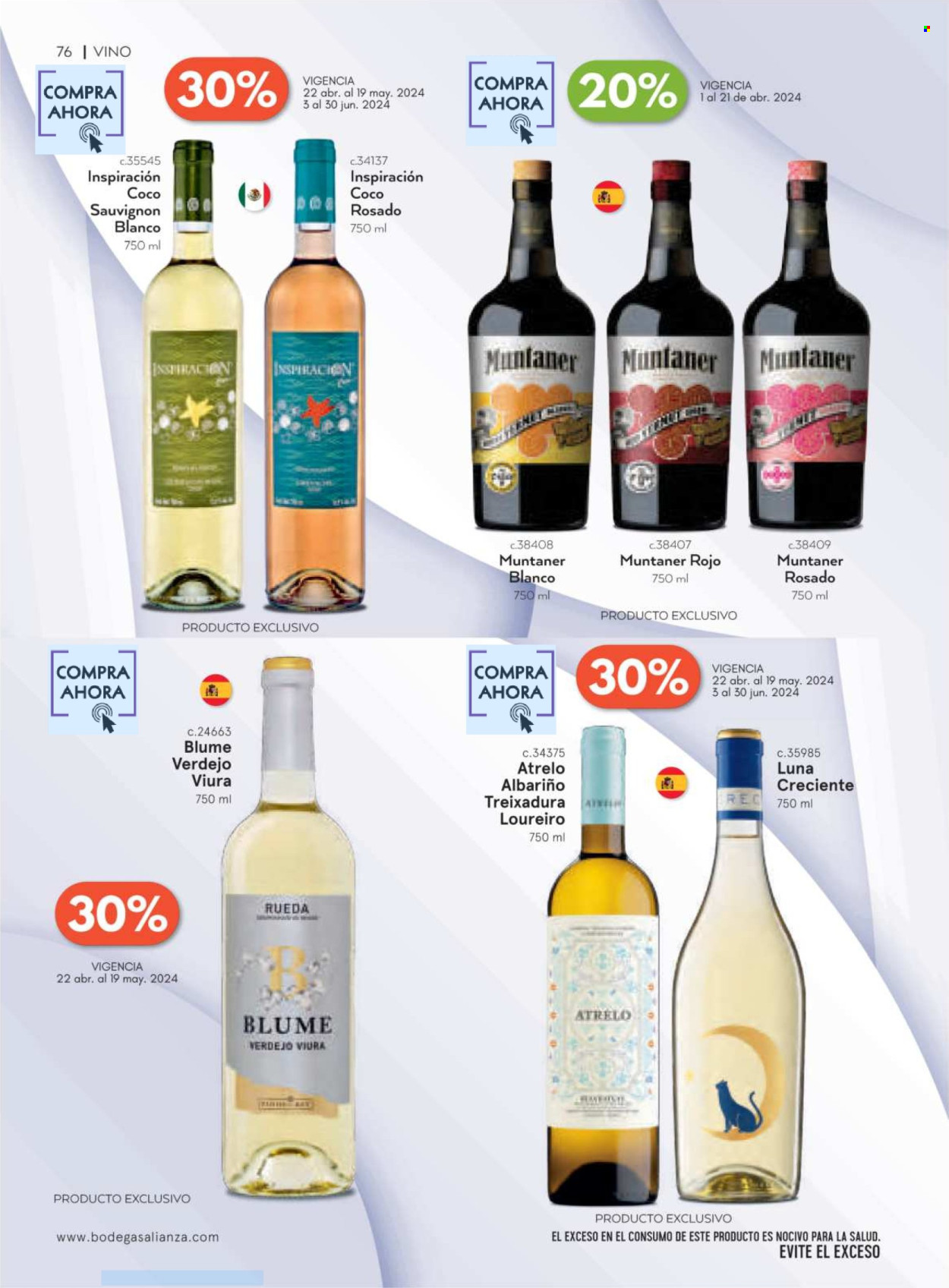 thumbnail - Folleto actual Bodegas Alianza - 1.4.2024 - 30.6.2024 - Ventas - bebida alcohólica, vino, Verdejo, Sauvignon, Blume, Albariño. Página 78.