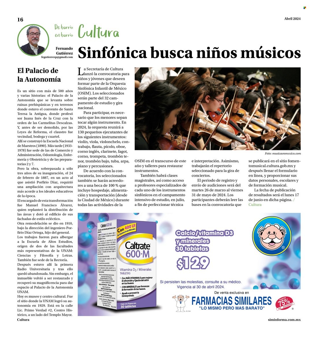 thumbnail - Folleto actual Farmacias Similares - 1.4.2024 - 30.4.2024 - Ventas - Calcio, Vitamina D. Página 16.