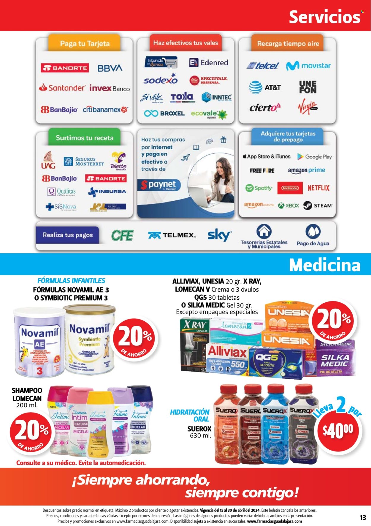 thumbnail - Folleto actual Farmacias Guadalajara - 15.4.2024 - 30.4.2024 - Ventas - leche infantil, champú, Unesia. Página 13.