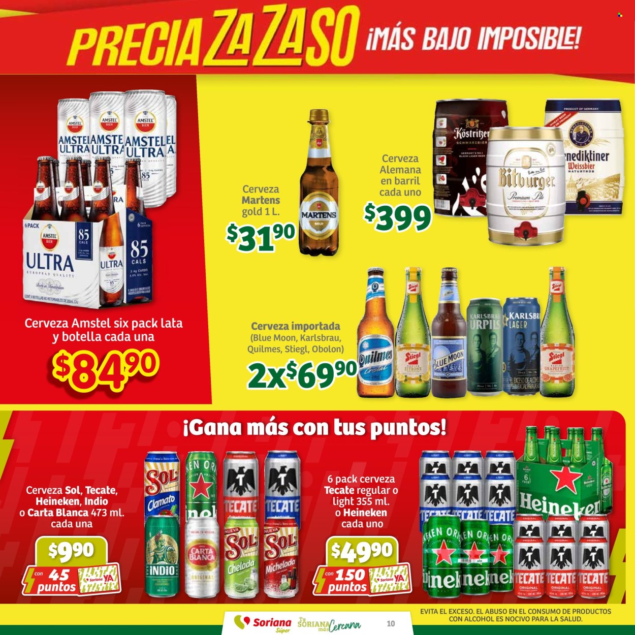 thumbnail - Folleto actual Soriana Súper - 26.4.2024 - 10.5.2024 - Ventas - Heineken, bebida alcohólica, Quilmes, cerveza, Amstel, clamato. Página 10.