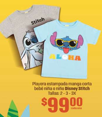 Playera estampada manga corta bebé niña o niño Disney Stitch