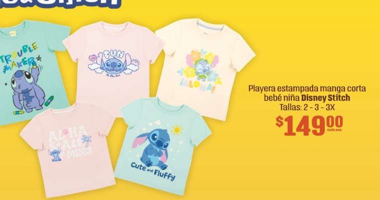 Playera estampada manga corta bebé niña Disney Stitch