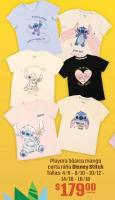 Playera básica manga corta niña Disney Stitch