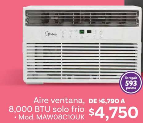 Aire ventana, 8,000 BTU solo frío